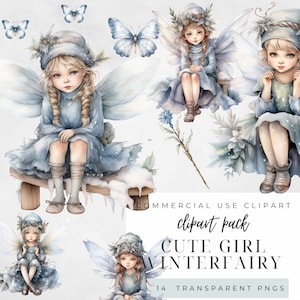 Aquarelle jolie fille hiver fée clipart bundle, jolie fille fée png, fée filles clipart, hiver fée clipart bundle, clipart fantastique