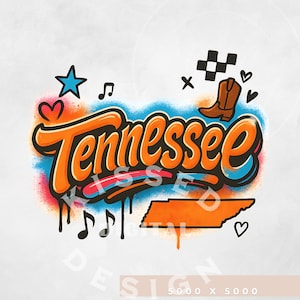 Tennessee PNG, sublimation graffiti rétro Tennessee, bottes western musique State Art, conception de t-shirt du sud téléchargement