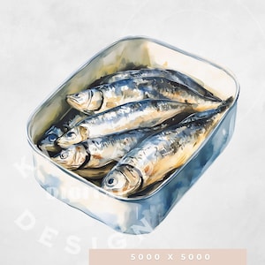 Esthétique pêcheur png, sardines aquarelles, esthétique côtière, sardines png, art nautique, PNG tendance, inspiré de l'océan, sardines vintage