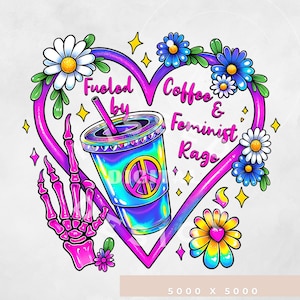 Gevoed door koffie en feministische woede png, skeletfeministische png, skelet esthetische feministische png, sublimatiefeminisme, retrofeminisme png