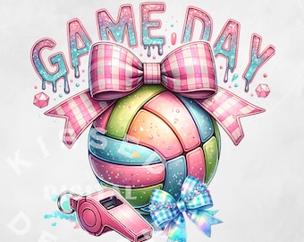 Volleyball Game Day PNG, Coquette Volleyball Glitter Png, Volleyball Mama Png, Volleyball Mom Png, Game Day, Sport Png