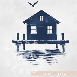 Esthétique de pêcheur png, maison de pêcheur png, esthétique côtière, maison de bateau png, art nautique, inspiré de l'océan, chemise esthétique de pêcheur