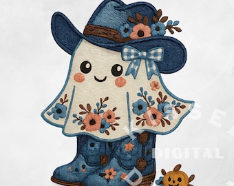 Namaakborduurwerk png, borduurwerk Halloween, leuke spookhalloween png, bloemen spooksublimatieontwerp, herfst-png, western-Halloween, herfst