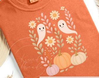Cute Ghost Halloween PNG, Floral Ghost Sublimation Design, Fall PNG, Spooky png, Autumn Png, Instant Download, boho Halloween png
