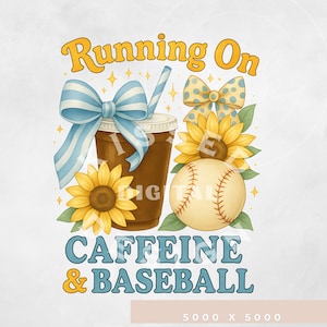 Running on Caffeine and Softball Png, retro png, Game Day Shirt Design, Coffee Lover, Softball Coquette, Softball Team png, sunflower png