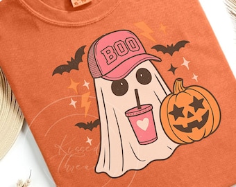 Cute Ghost Halloween PNG, Floral Ghost Sublimation Design, Fall PNG, Spooky png, Autumn Png, Instant Download