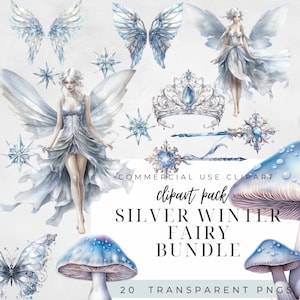Fée d’hiver aquarelle, paquet de fées png, clipart ailes de fée, clipart fantastique d’hiver, clipart de conte de fées png