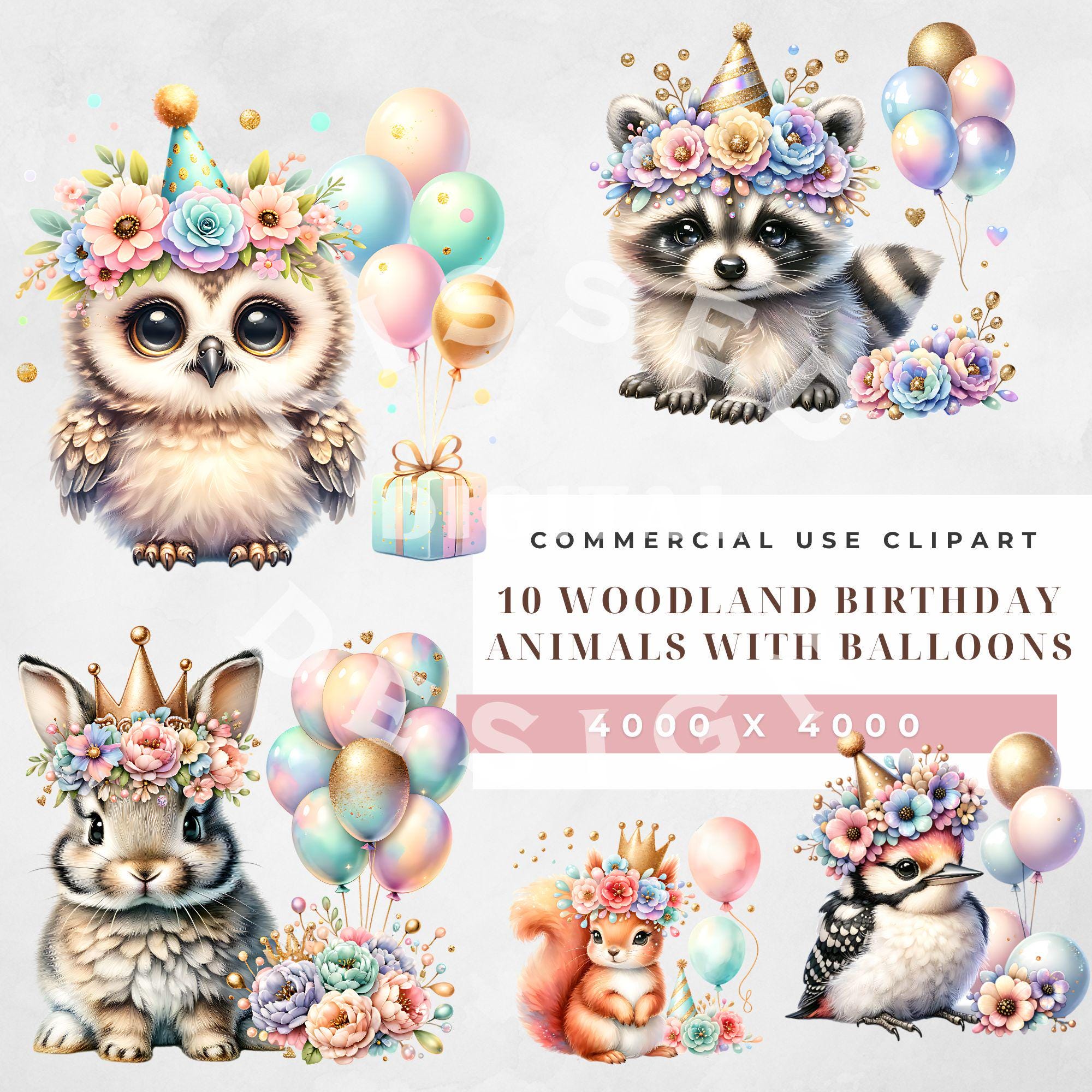 Cute Animal Birthday Party Clipart, Woodland Animals Birthday PNG ...