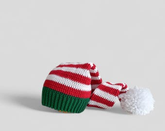 Crochet Christmas Elf Hat with Pompom: Baby Photo Prop