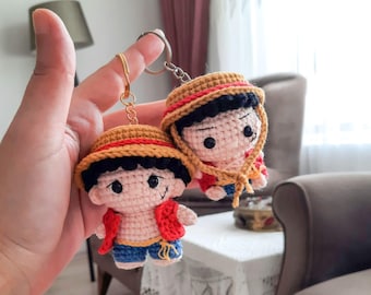 Anime Pirate Boy Amigurumi Keychain | Straw Hat Crochet Charm | Handmade Kawaii Bag Accessory