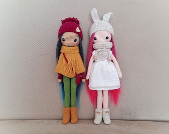 Ruby y Pinkbunny. Patrón de muñeca Amigurumi. Muñeca de ganchillo. PDF en inglés.