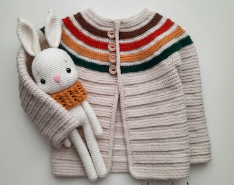 Handmade crochet baby cardigan. Handmade cardigan and cute rabbit