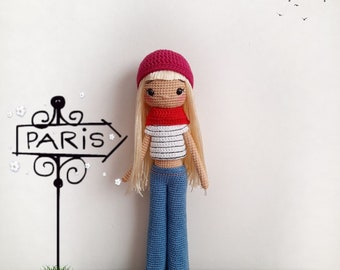 PARIS. Modèle de poupée Amigurumi. Poupée au crochet. PDF en anglais.