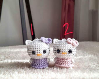 Amigurumi Cat Keychain – Crochet Kitty Bag Charm – Handmade Kawaii Plush Key Ring
