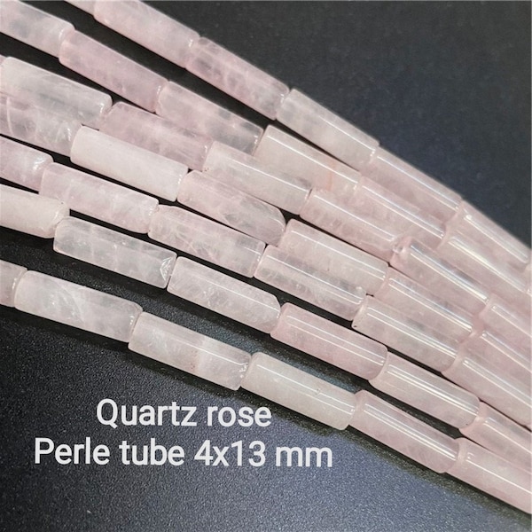 26 Perles tube Quartz rose naturelle 4mm x 13mm | Perle intercalaire tube | Perle pierre naturelle semi précieuse | Qualité AA+