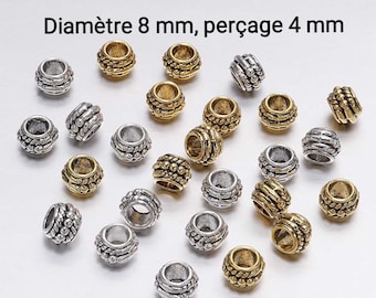 Lot de 30 Perles d'espacement ronde de 8mm or, argent, bronze au choix/ perle intercalaire ronde pour la fabrication de bijoux