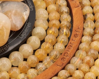 90 perles Citrine Chauffée 4mm | 56 perles 6mm | 44 perles 8mm | 35 perles 10mm | Perle pierre semi-précieuse ronde et lisse | Qualité AAA