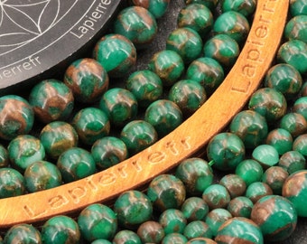 60 perles Jaspe vert doré de 6mm | 44 de 8mm | 34 de 10mm | Lot de perles ronde et lisse pour la création de bijoux