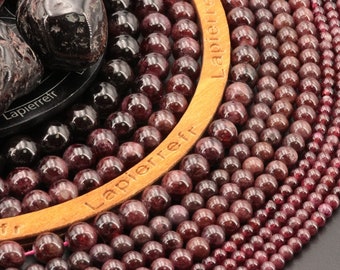 90 perles Grenat rouge almandin naturel ronde 4mm | 56 de 6mm | 44 de 8mm | 36 de 10mm | Perle pierre naturelle semi-précieuse | Qualité AA+