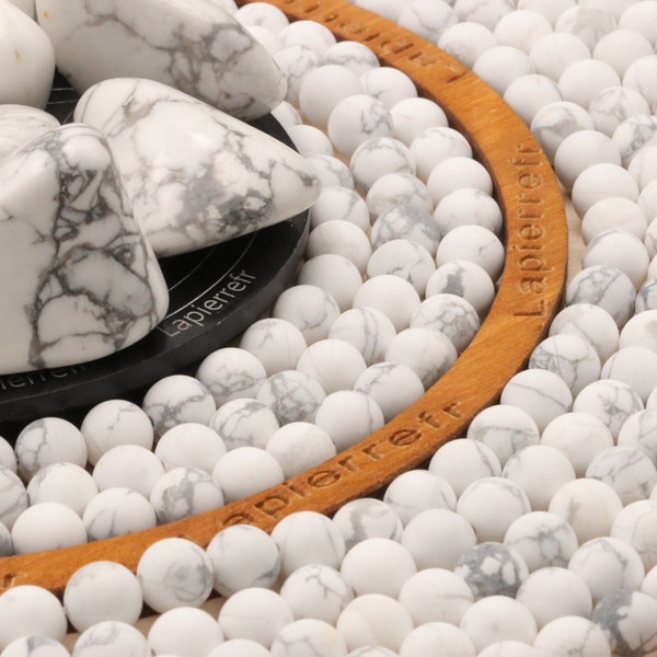 90 perles Howlite blanche naturelle 4mm | 60 de 6mm | 46 de 8mm | 36 de 10mm | Perle pierre naturelle semi-précieuse ronde | Qualité AAA