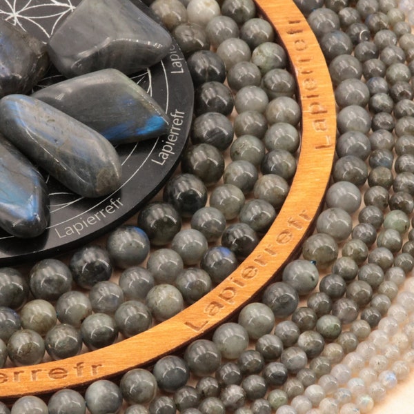 90 perles Labradorite grise naturelle ronde 4mm | 60 de 6mm | 46 de 8mm | 36 de 10mm | Perle pierre naturelle semi-précieuse | Qualité AAA
