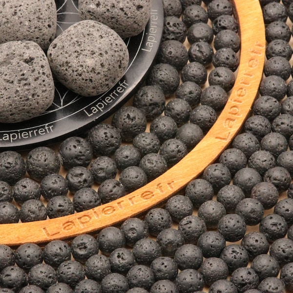 90 perles Pierre de Lave volcanique naturelle 4mm | 60 de 6mm | 44 de 8mm | 36 de 10mm | Perle pierre naturelle ronde