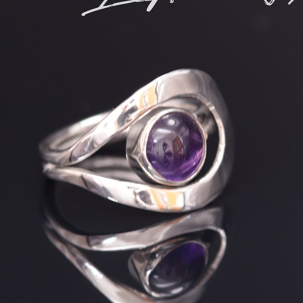 Bague améthyste en argent | Bague pierre violette réglable-ajustable | Bague femme en pierre semi précieuse | Bijou pierre naturelle