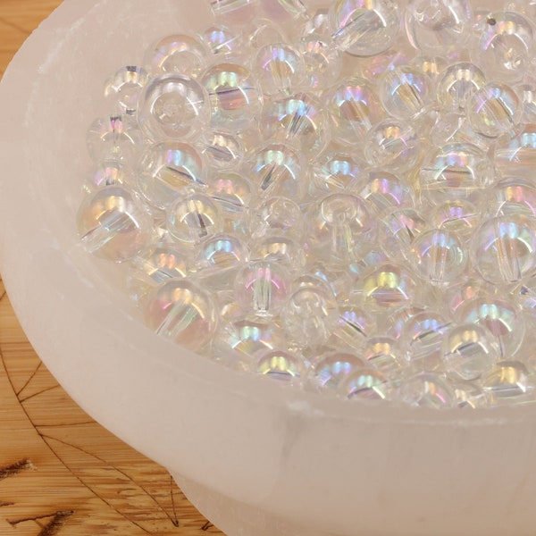 30 perles Aqua Aura du Brésil 6mm | 20 perles 8mm | Véritable perle quartz aqua aura | Perle semi-précieuse ronde | Qualité AAA