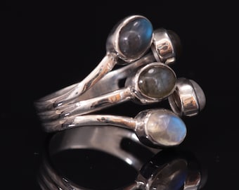 Bague En Pierre De Lune Naturelle Et Argent Sterling - Taille Réglable - NEUF
