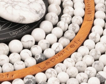 90 perles Howlite blanche ronde 4mm | 60 perles 6mm | 46 perles 8mm | 36 de 10mm | Perle pierre naturelle | Perle semi-précieuse qualité AAA