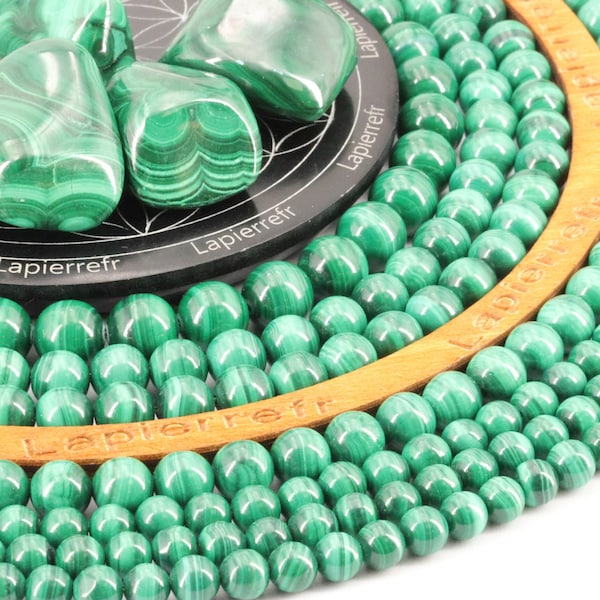 Perles MALACHITE du Congo ronde naturel 4mm 6mm 8mm 10mm | Perle pierre naturelle | Perle semi-précieuse | Qualité AAA