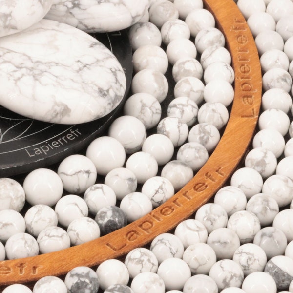 90 perles Howlite blanche ronde 4mm | 60 perles 6mm | 46 perles 8mm | 36 de 10mm | Perle pierre naturelle | Perle semi-précieuse qualité AAA