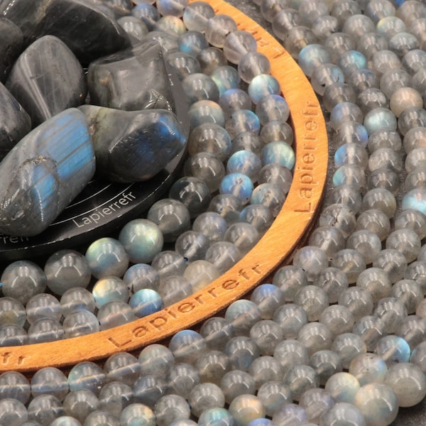 60 perles Labradorite bleue de Madagascar naturelle 6mm | 46 de 8mm | 36 de 10mm | Perle pierre naturelle semi-précieuse ronde | Qualité AAA