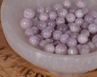 30 perles Kunzite naturelle de 6mm | 20 perles 8mm |Perle pierre naturelle semi-précieuse ronde et lisse | Qualité AA+