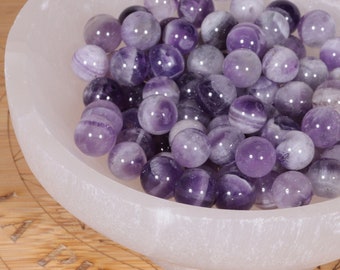 30 Perles Améthyste chevron du Brésil naturelle 6mm | 20 perles 8mm | Perle pierre naturelle semi-précieuse ronde | Qualité AAA | Gemmes
