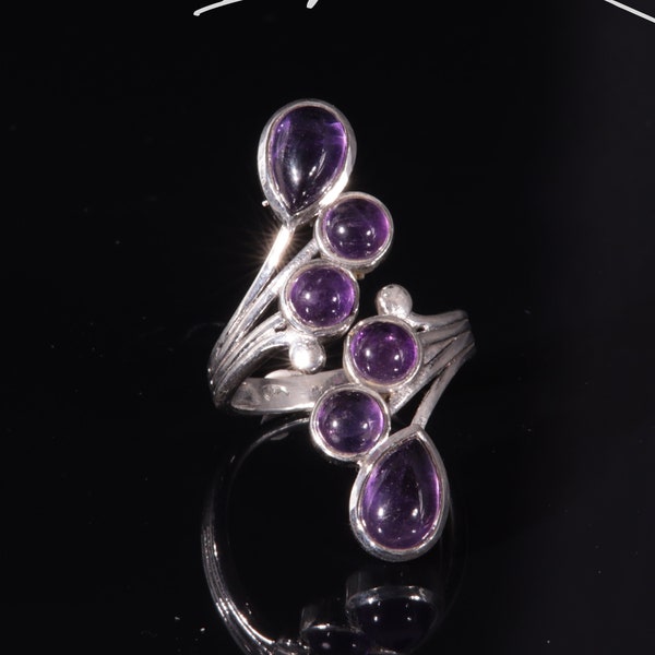 Bague améthyste en argent | Bague pierre violette réglable-ajustable | Bague femme en pierre semi précieuse | Bijou pierre naturelle