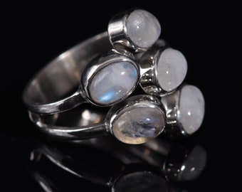 Bague en pierre de lune monture en argent 925 taille 56 ref 4286