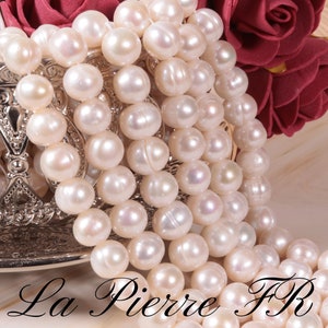 38 Perle de culture blanche d'eau douce, percée baroque "pas rondes" de 9 / 10  mm, véritable perle de culture d'eau douce
