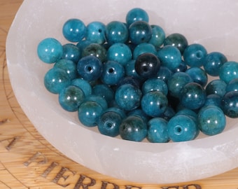 30 Perles Apatite Bleue naturelle 6mm ou 20 perles 8mm, Perle naturelle semi-précieuse ronde lisse, Qualité AA+
