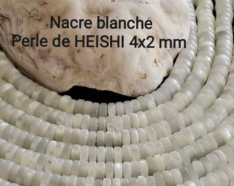 160 Perles Heishi en Nacre naturelle 4mm x 2mm, Perle disque, Perle rondelle naturelle, perle disque naturelle, Qualité AA+