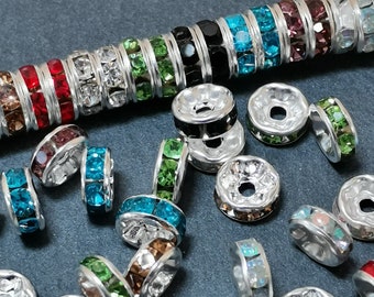 90 perles intercalaire en strass de 8mm, couleur au choix Marron-rouge-vert clair-violet-bleu clair-cristal-cristal multi effet