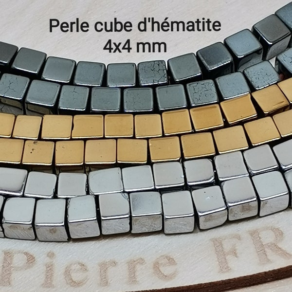 90 perles Hématite 4mm x 4mm argent, or, noir | Perle intercalaire carré, cube | Perle espacement pour bijoux