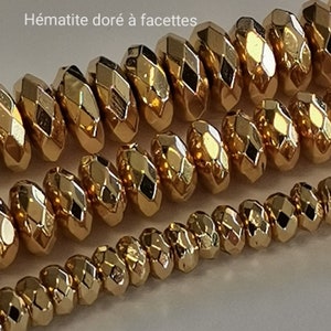 Lot de 100 perles rondelles d'hématite facettée doré de 4 mm 100 perles de 6 mm 50 perles de 8 mm Perle espacement facettée doré image 1