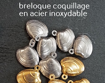 20 breloques coquillage en acier inoxydable couleur Or ou argent 13 x 14 mm pour la fabrication de bijoux