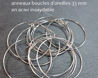 20 anneaux (10 paires) boucles d'oreilles créole acier inoxydable couleur argent hypoallergénique diamètre 35 mm