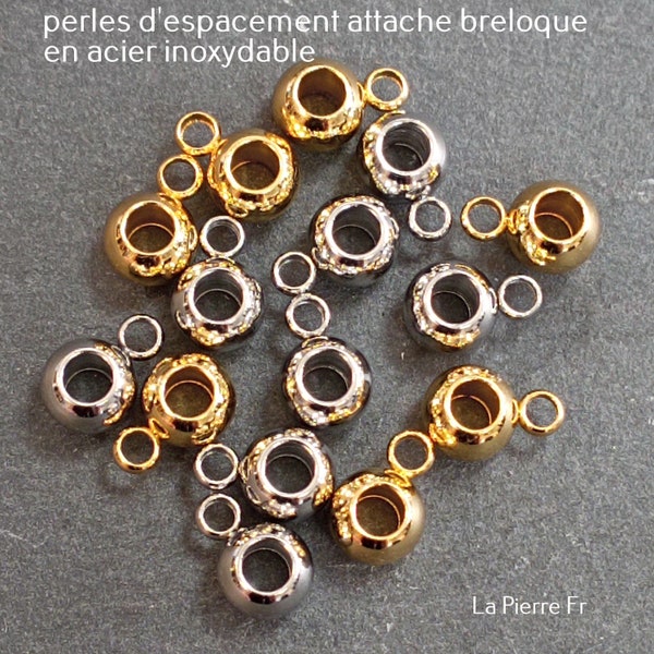 20 perles d'espacement attache breloque en acier inoxydable hypoallergénique couleur argent ou doré diamètre 6 mm, trou de 3 mm