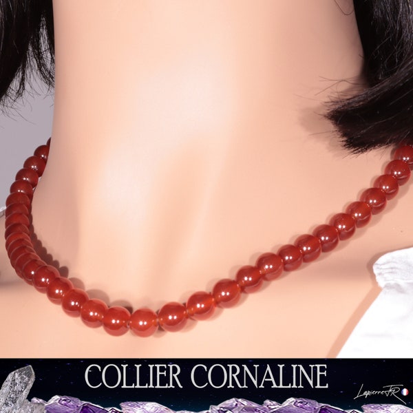Collier Cornaline Inde en perles pierres naturelles rondes 6mm ou 8mm | collier ras de cou perles pierres semi précieuses