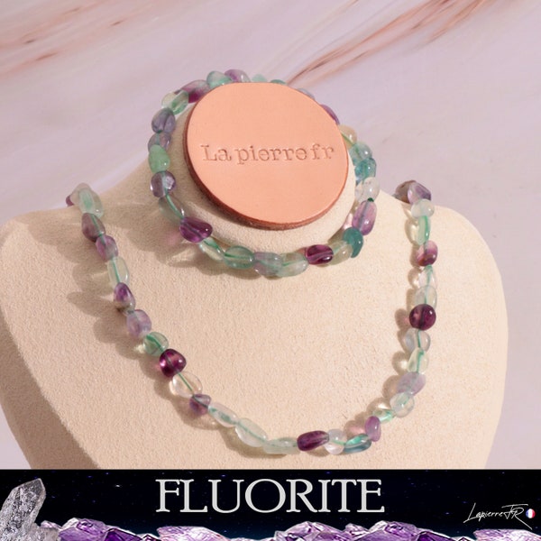 Bracelet ou collier en perles pierres fluorite naturelles grains