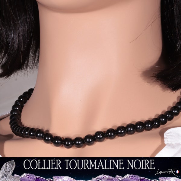 Collier Tourmaline noire du Brésil en perles pierres naturelles rondes 6mm ou 8mm | Ras de cou en perles pierres semi précieuses
