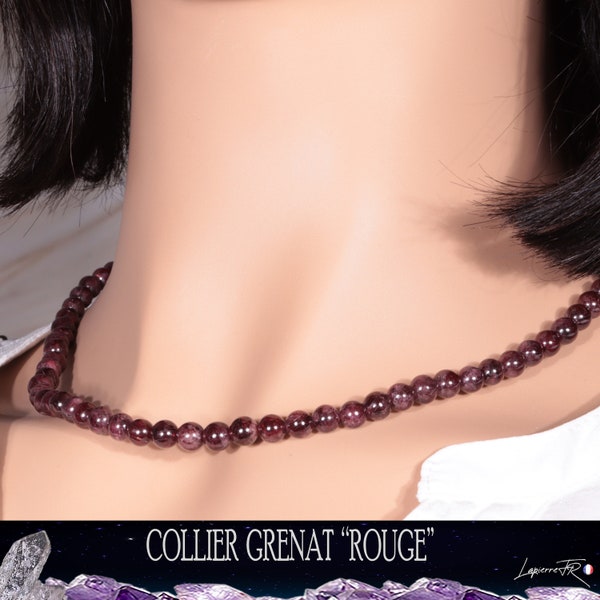 Collier Grenat rouge en perles pierres naturelles 6mm ou 8mm | Ras de cou en perles pierres semi précieuse